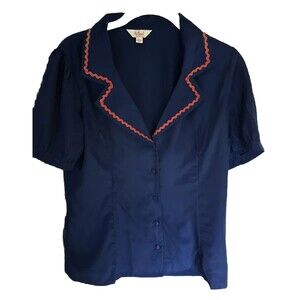 Myrtlewood of California women's button up pajama top navy bue size L Retro